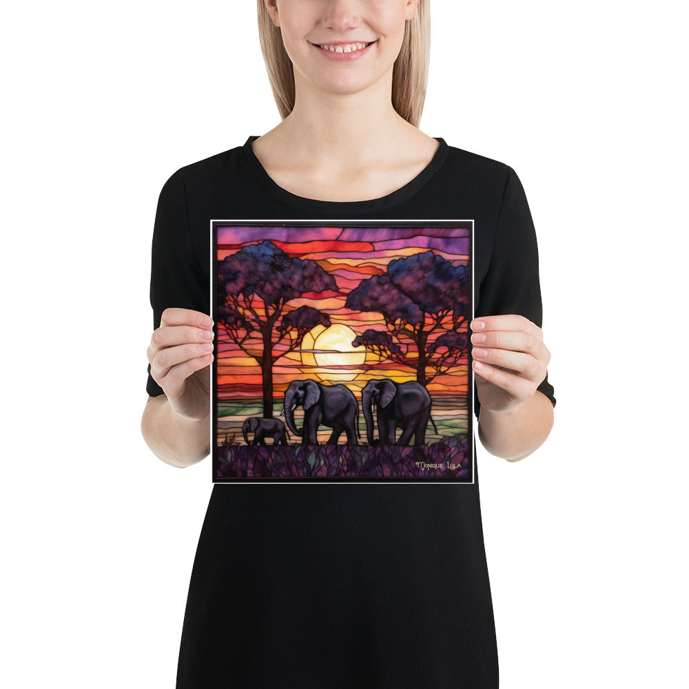 Elephants At Sunset Stained Glass