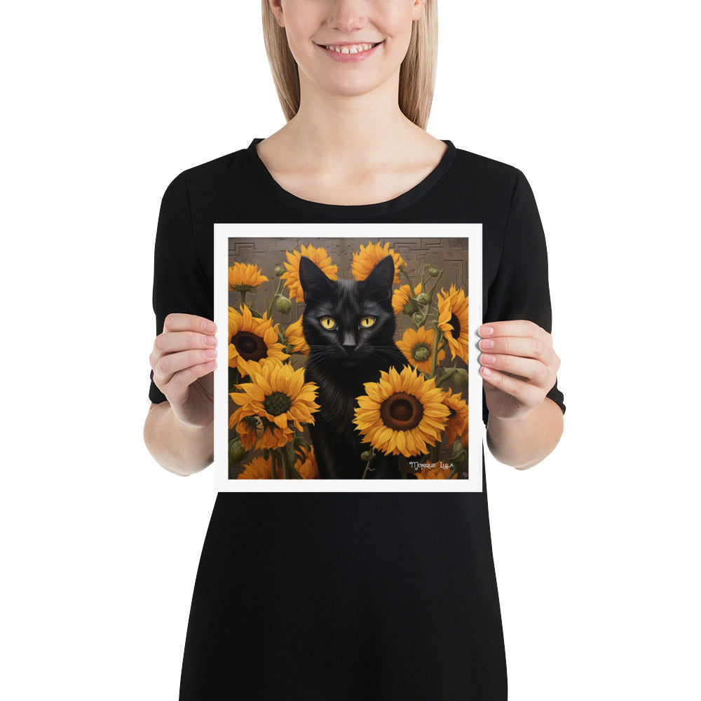 Black Cat with Sunflowers