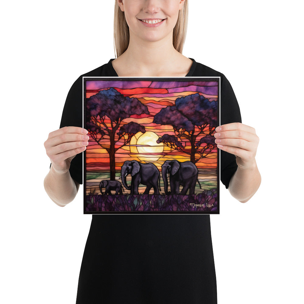 Elephants At Sunset Stained Glass