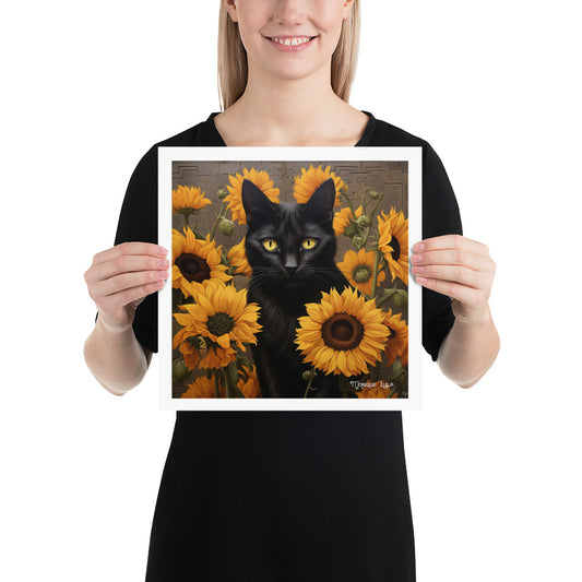 Black Cat with Sunflowers