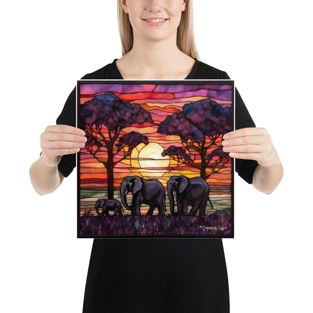 Elephants At Sunset Stained Glass