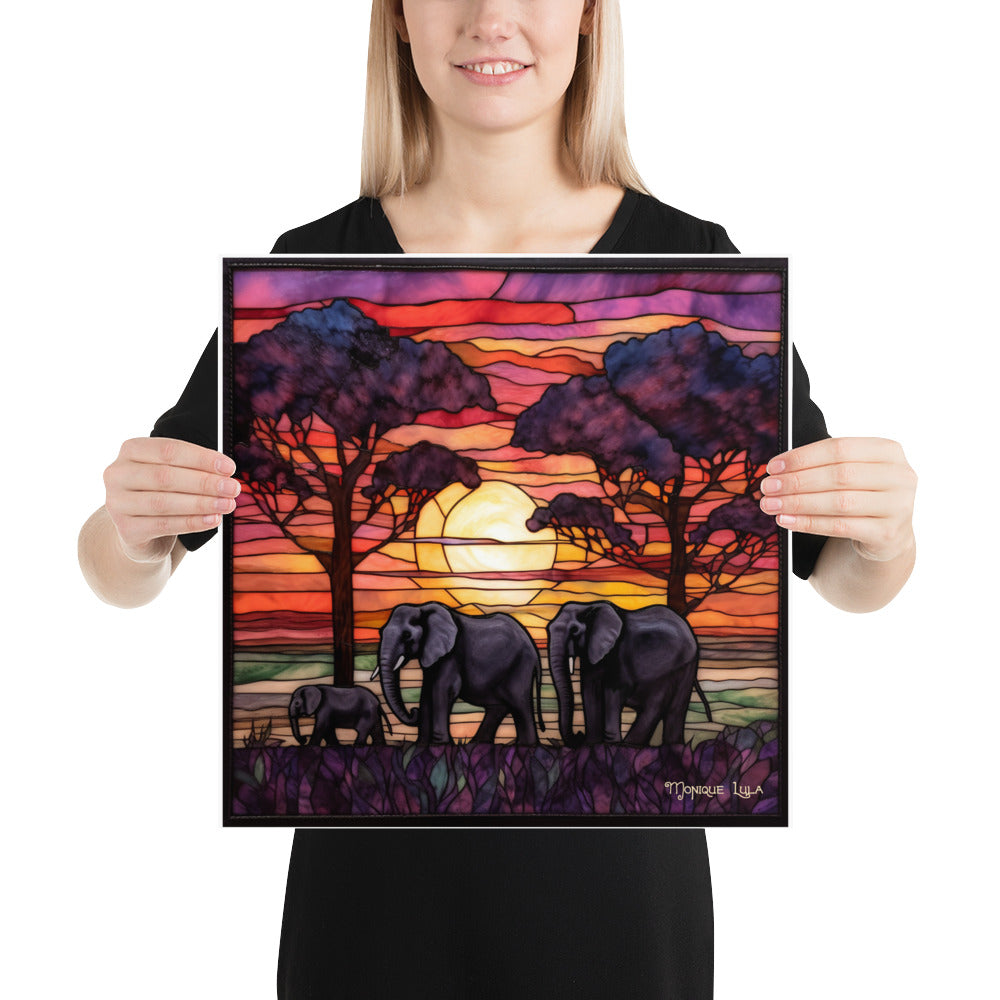 Elephants At Sunset Stained Glass