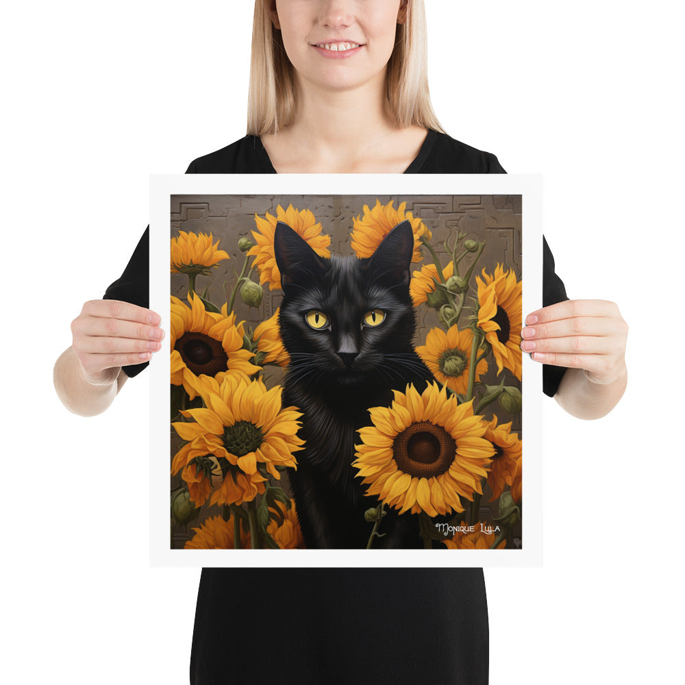 Black Cat with Sunflowers