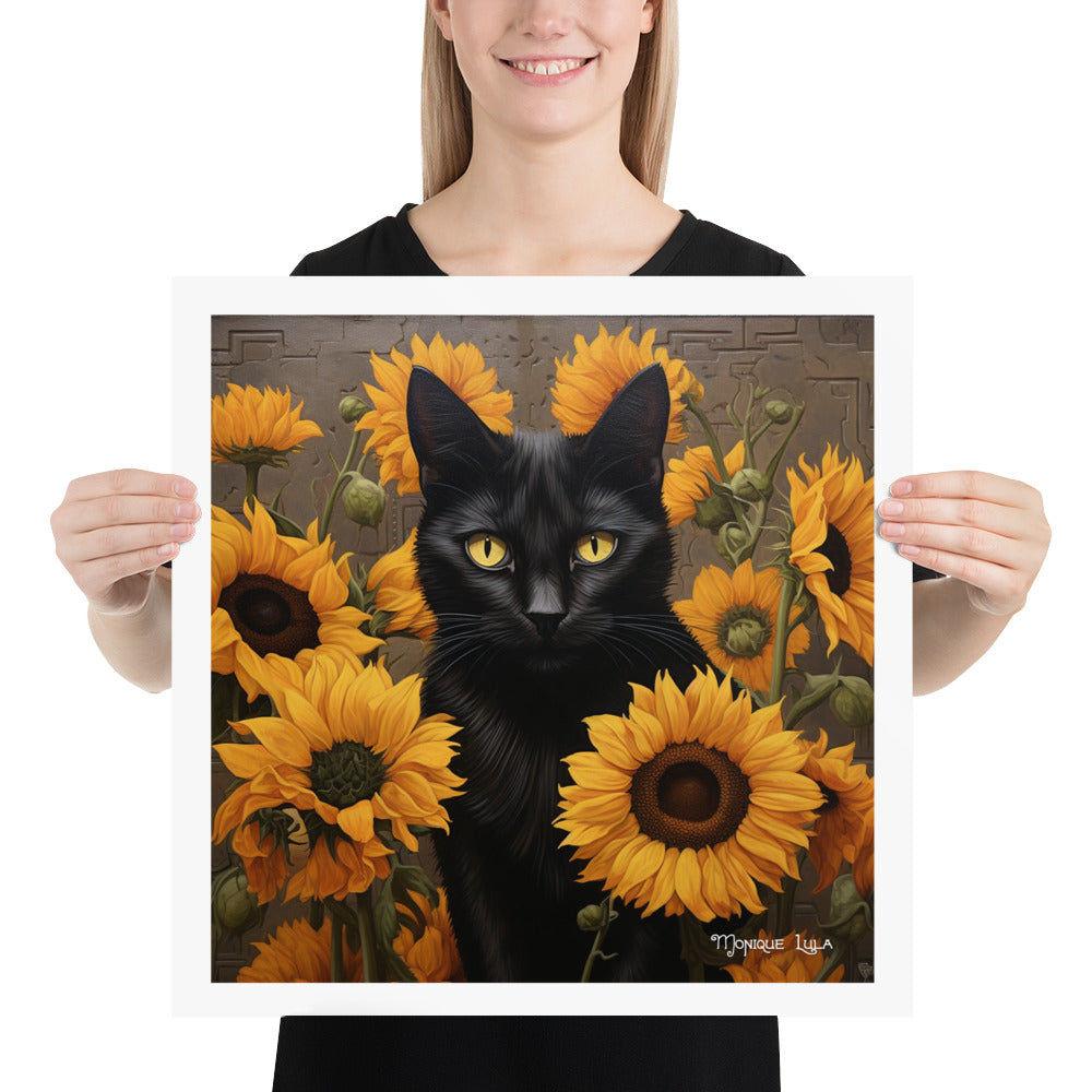 Black Cat with Sunflowers