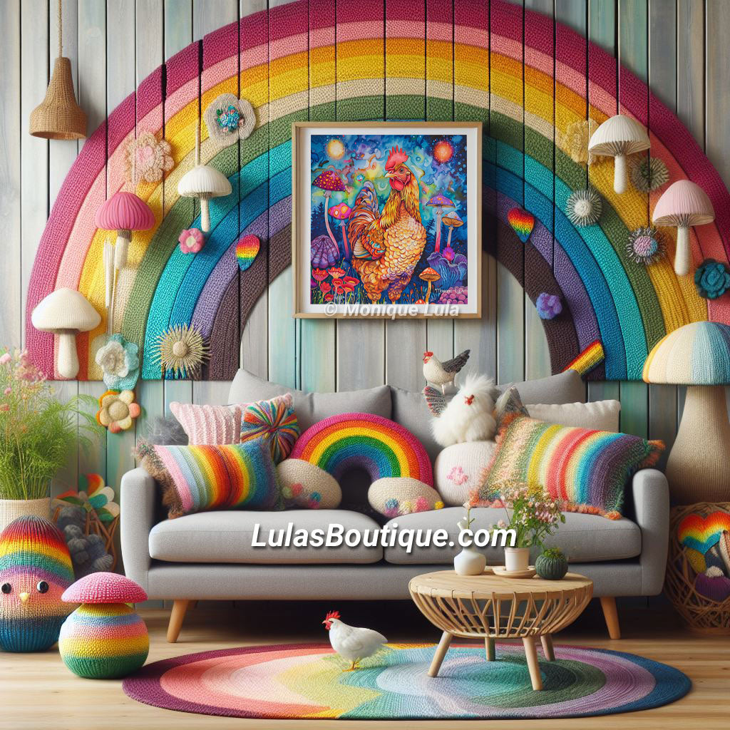 Rainbow Chicken & Mushrooms Print