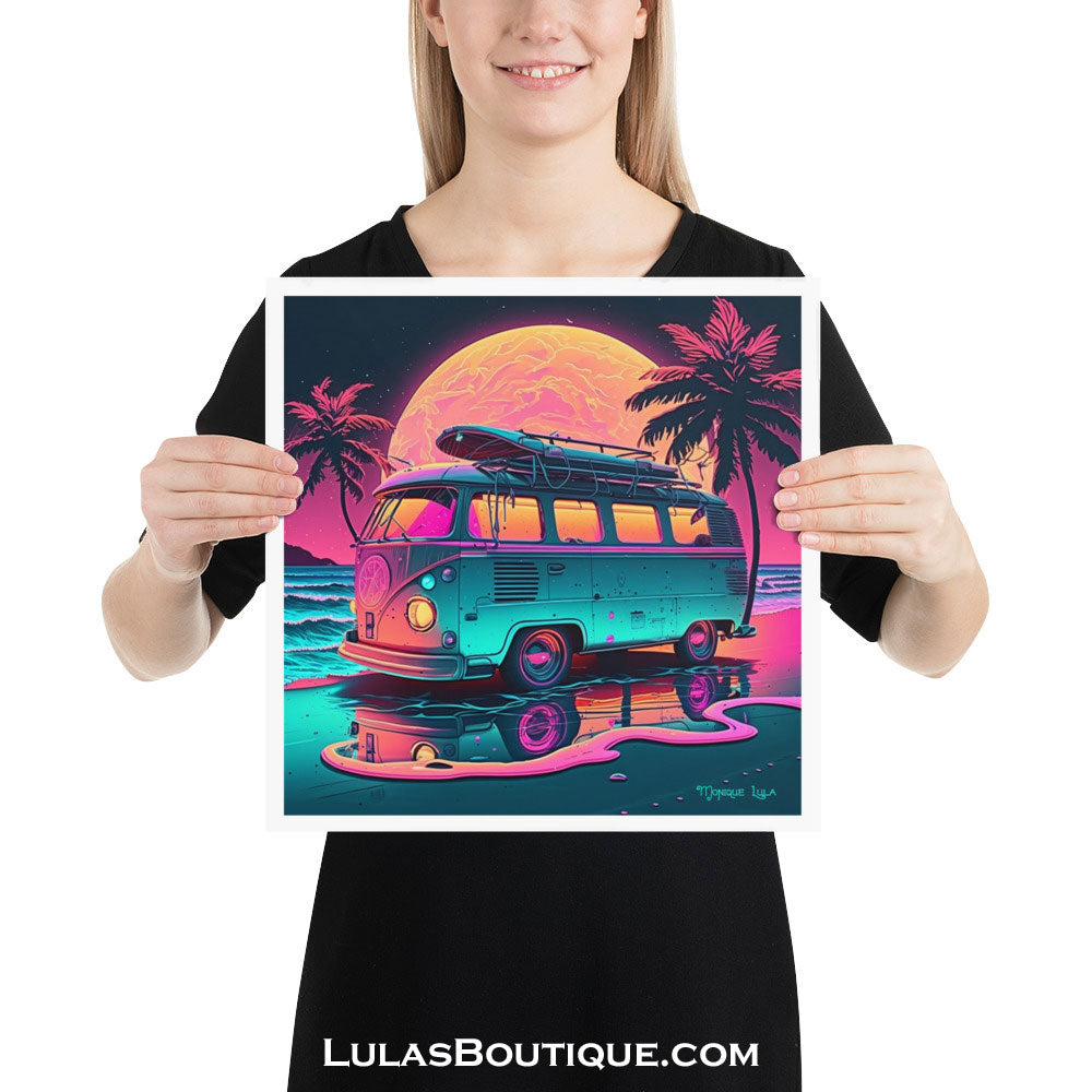 Retro Beach Van Sunset