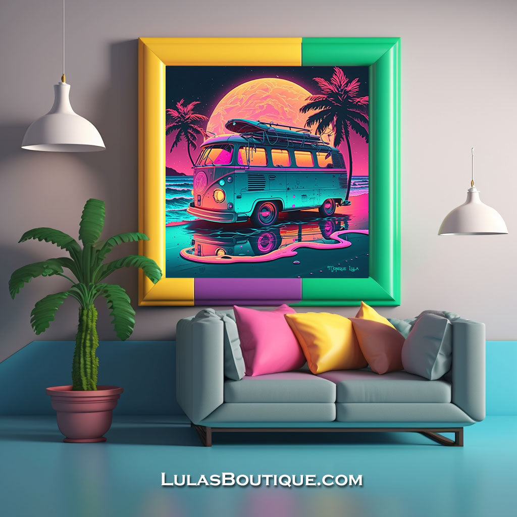Retro Beach Van Sunset