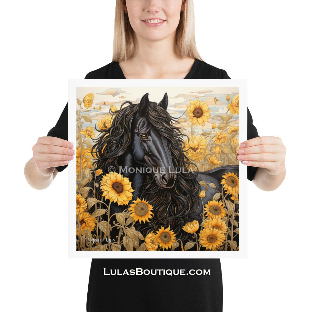 Black Horse with Sunflowers #1