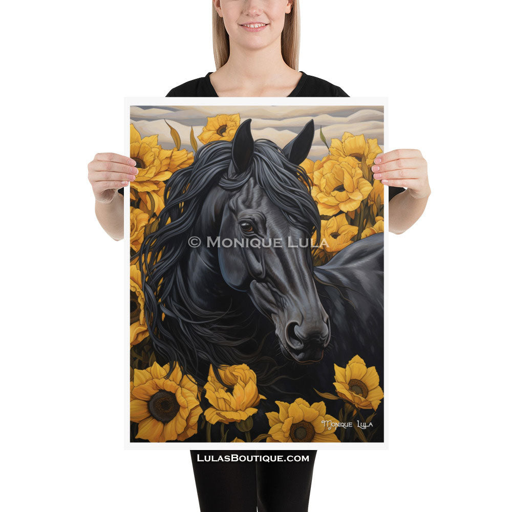 Black Horse with Sunflowers #2