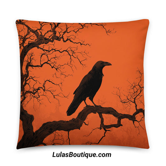 Orange & Black Raven Pillow