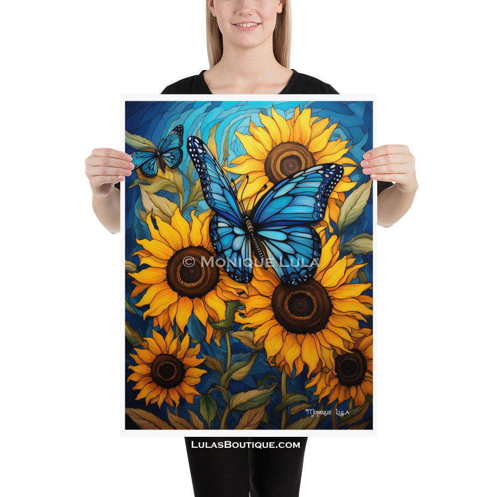 Blue Morpho Butterfly with Sunflowers #2
