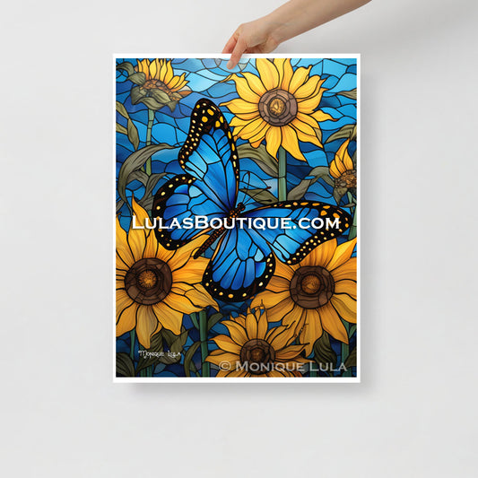 Blue Morpho Butterfly with Sunflowers