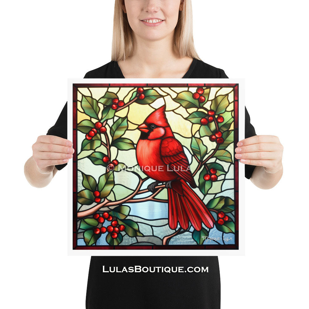 Red Cardinal with Holly Print