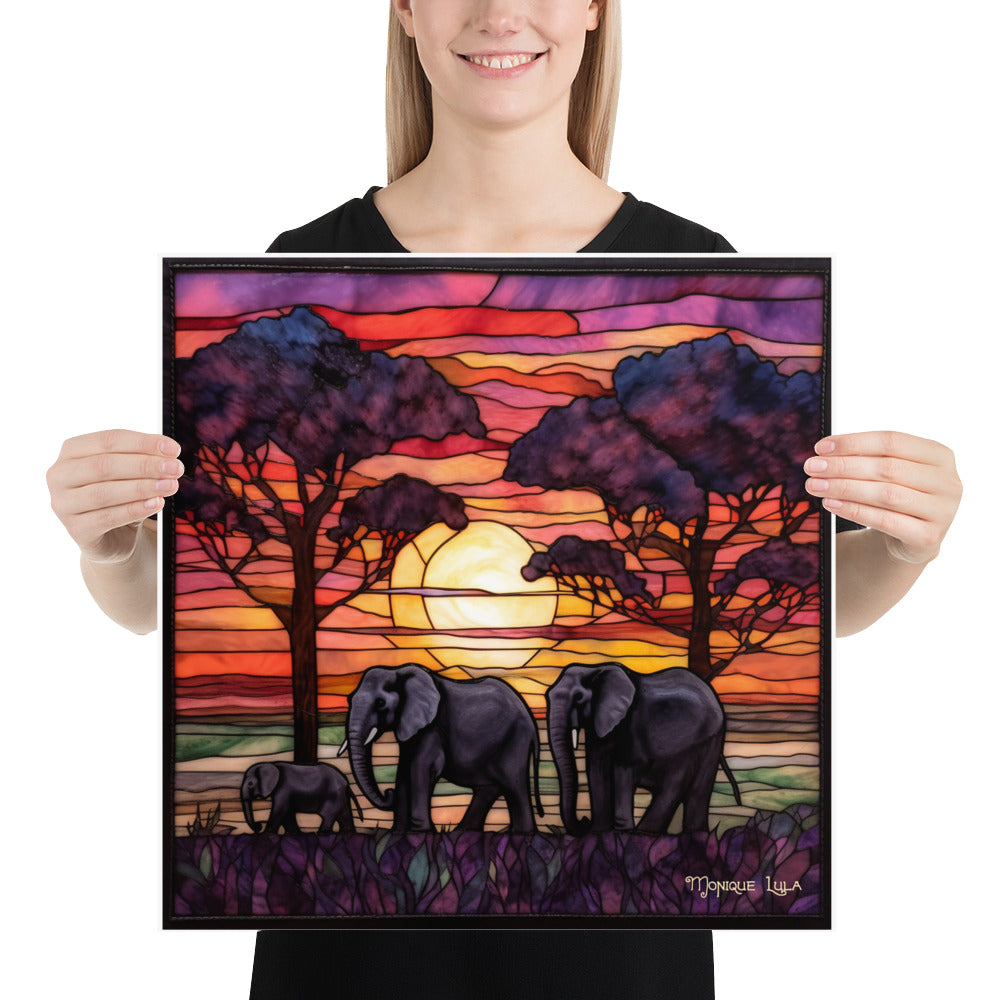 Elephants At Sunset Stained Glass