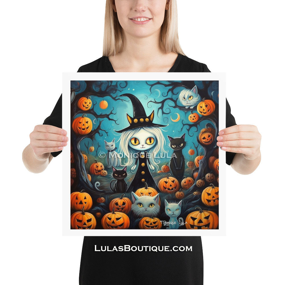 Halloween Cat Witch with Pumpkins