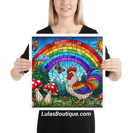 Rainbow Chicken Stained Glass Style Print