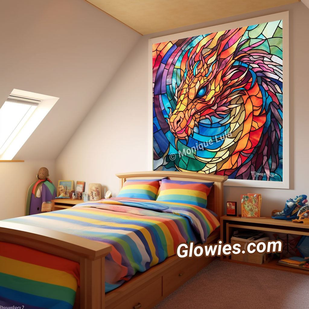 Dragon Rainbow Stained Glass Print