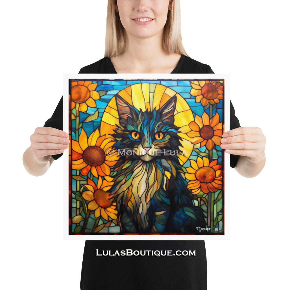 Stained Glass Sunflower Cat