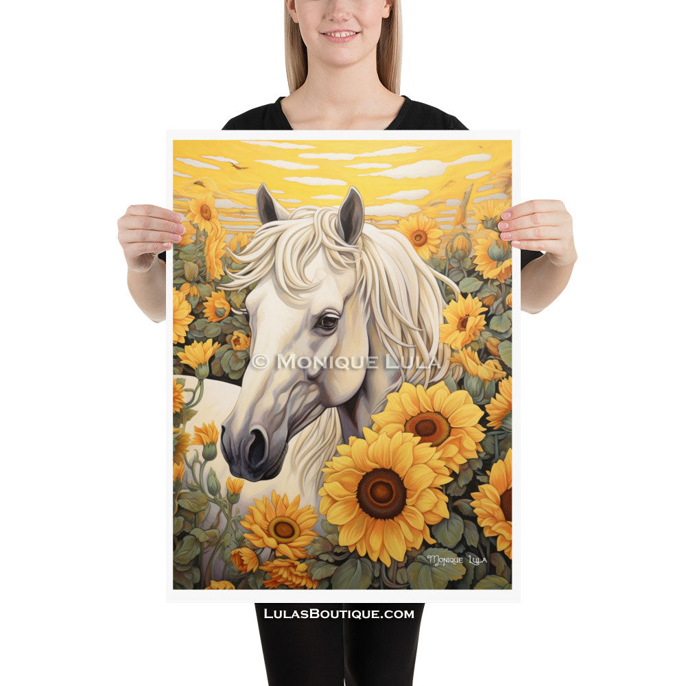 White Horse with Sunflowers