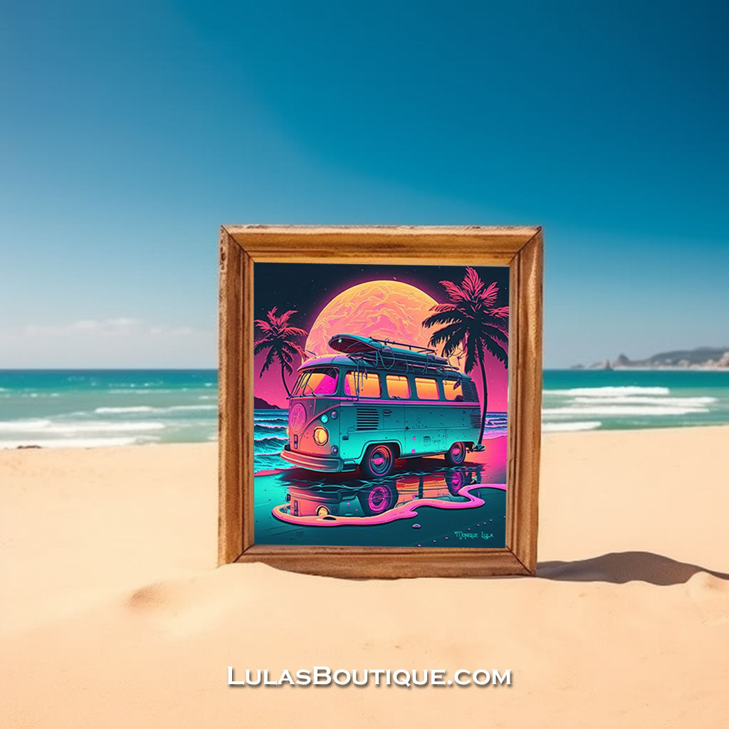 Retro Beach Van Sunset
